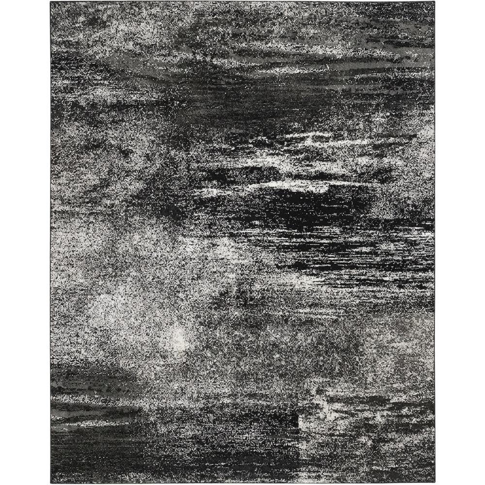 Silver and Black Area Rug with Power Loomed Polypropylene Pile for Living Room. Picture 4