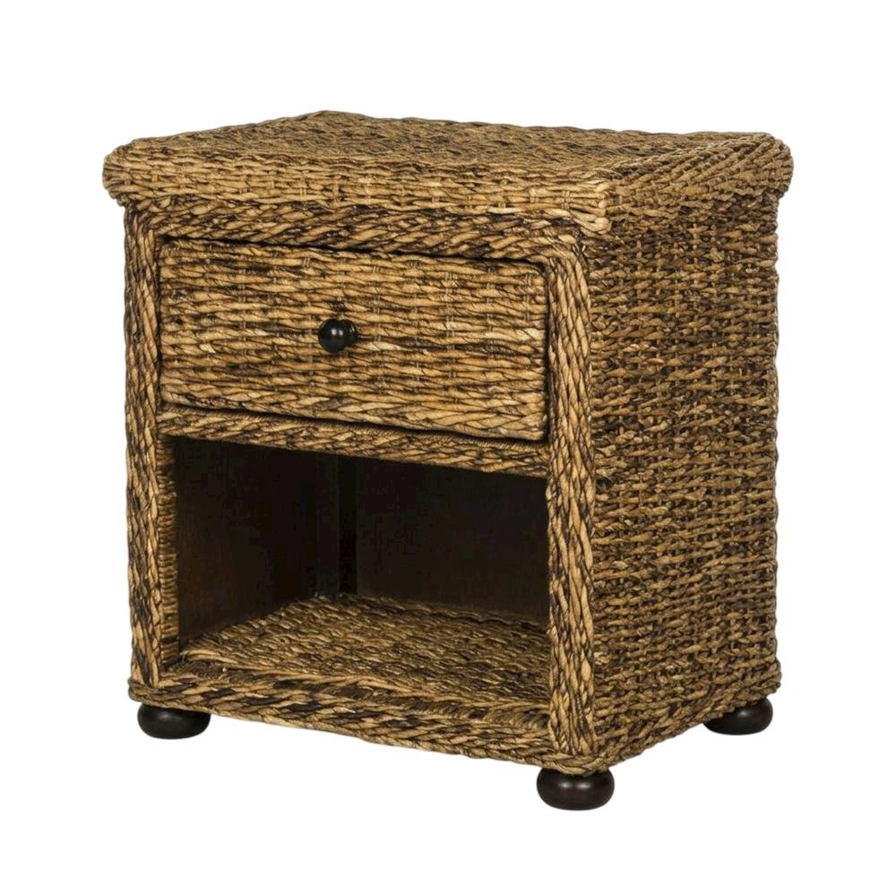 Natural Brown Rattan Nightstand with Drawer and 8-Inch Storage Shelf. Picture 1