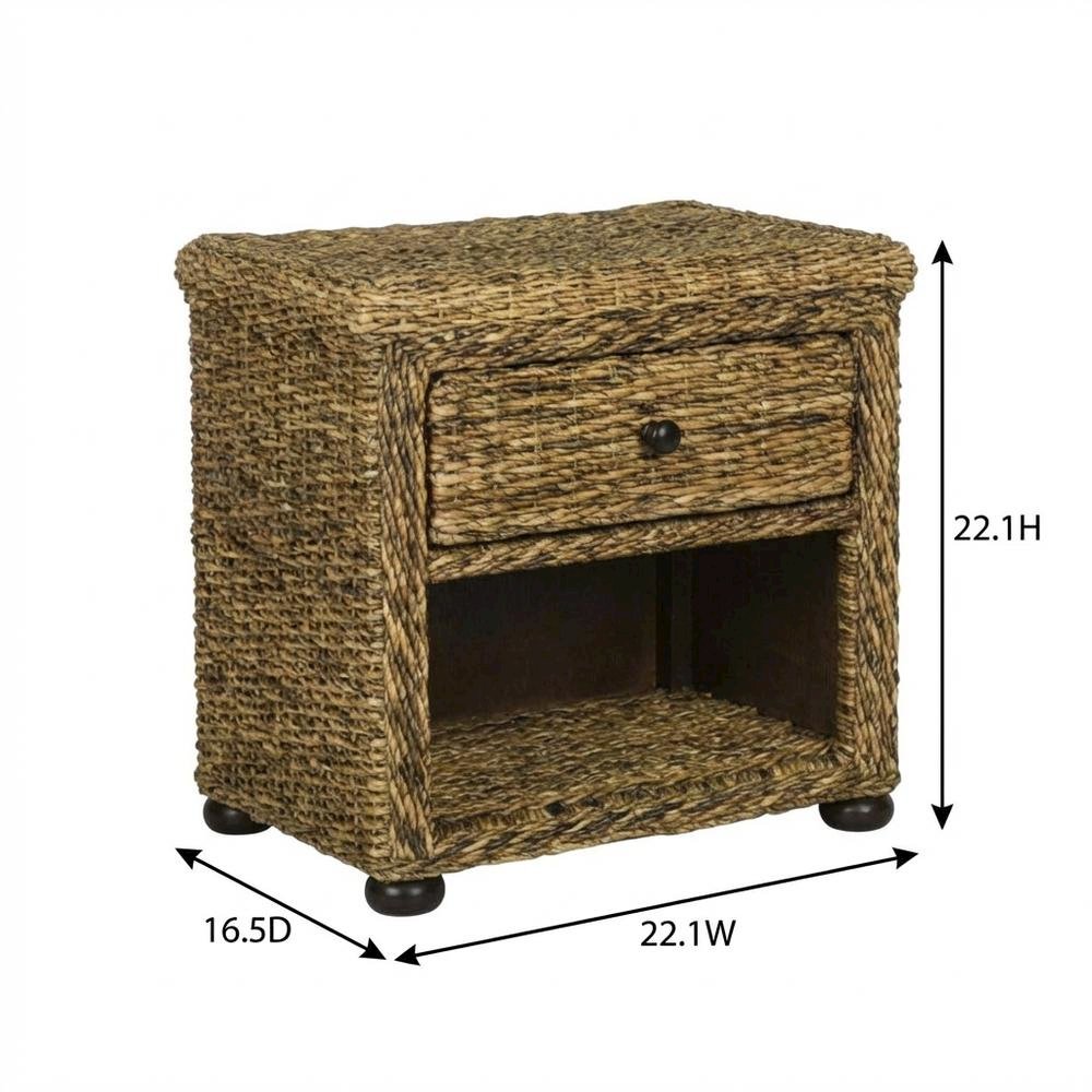 Natural Brown Rattan Nightstand with Drawer and 8-Inch Storage Shelf. Picture 7