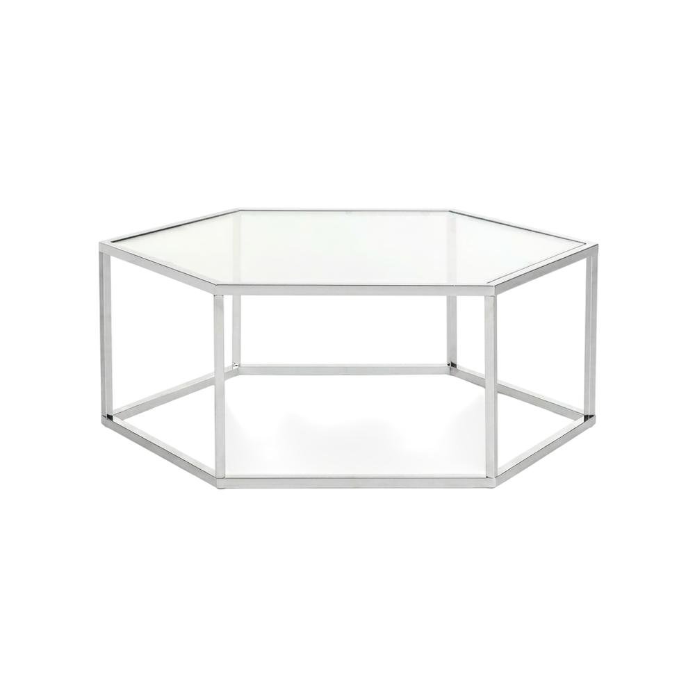 Chrome and Glass Coffee Table with Metal Frame and Modern Design. Picture 1
