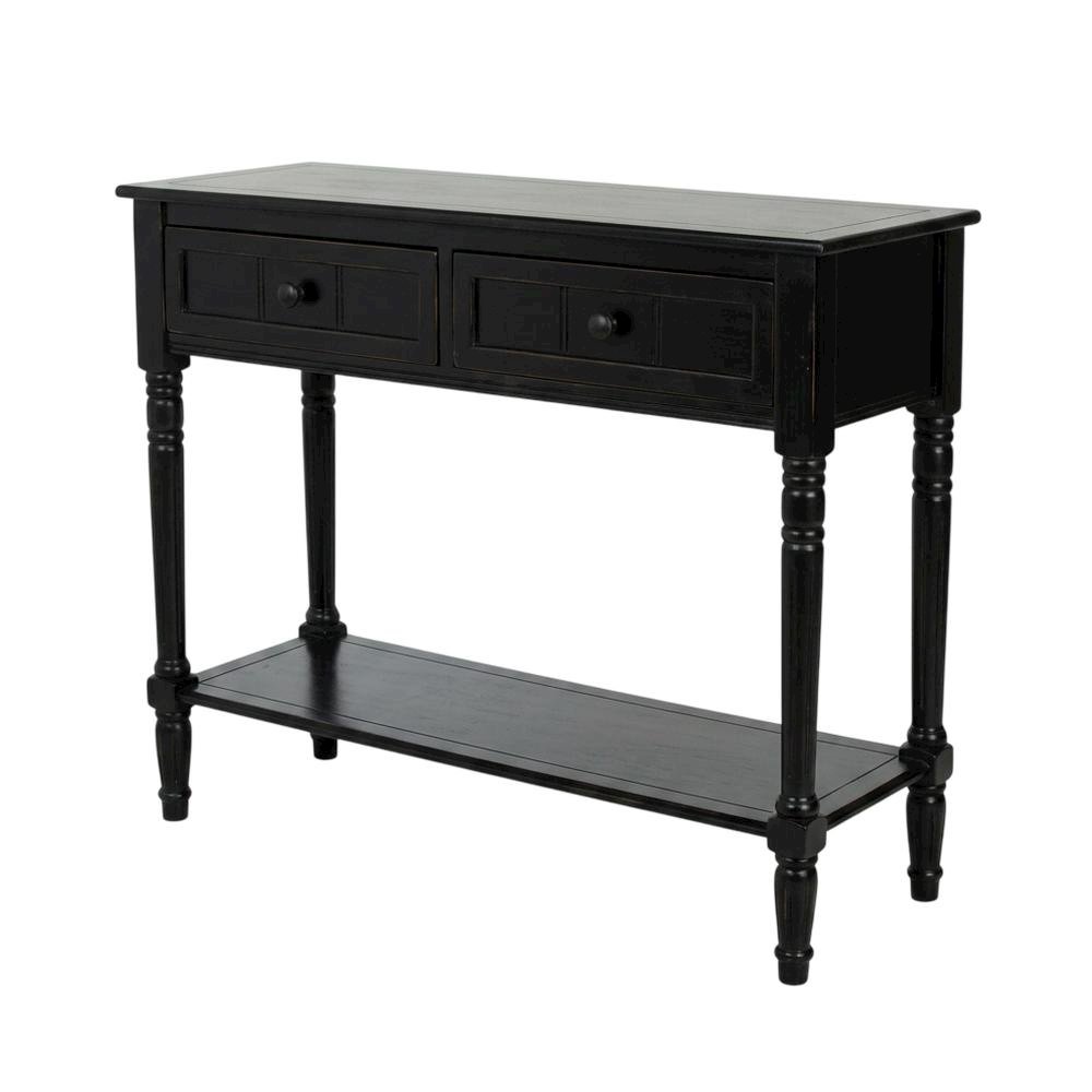 Black wooden console table with two drawers and sleek design. Picture 1