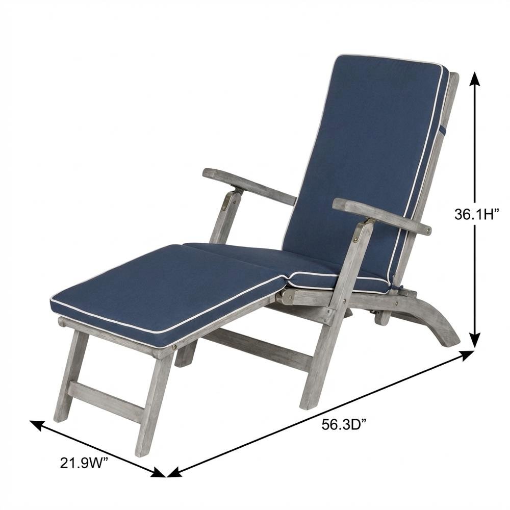 Outdoor Lounge Chair In Grey Acacia, Foam Cushion, Silver Galvanized Steel. Picture 7