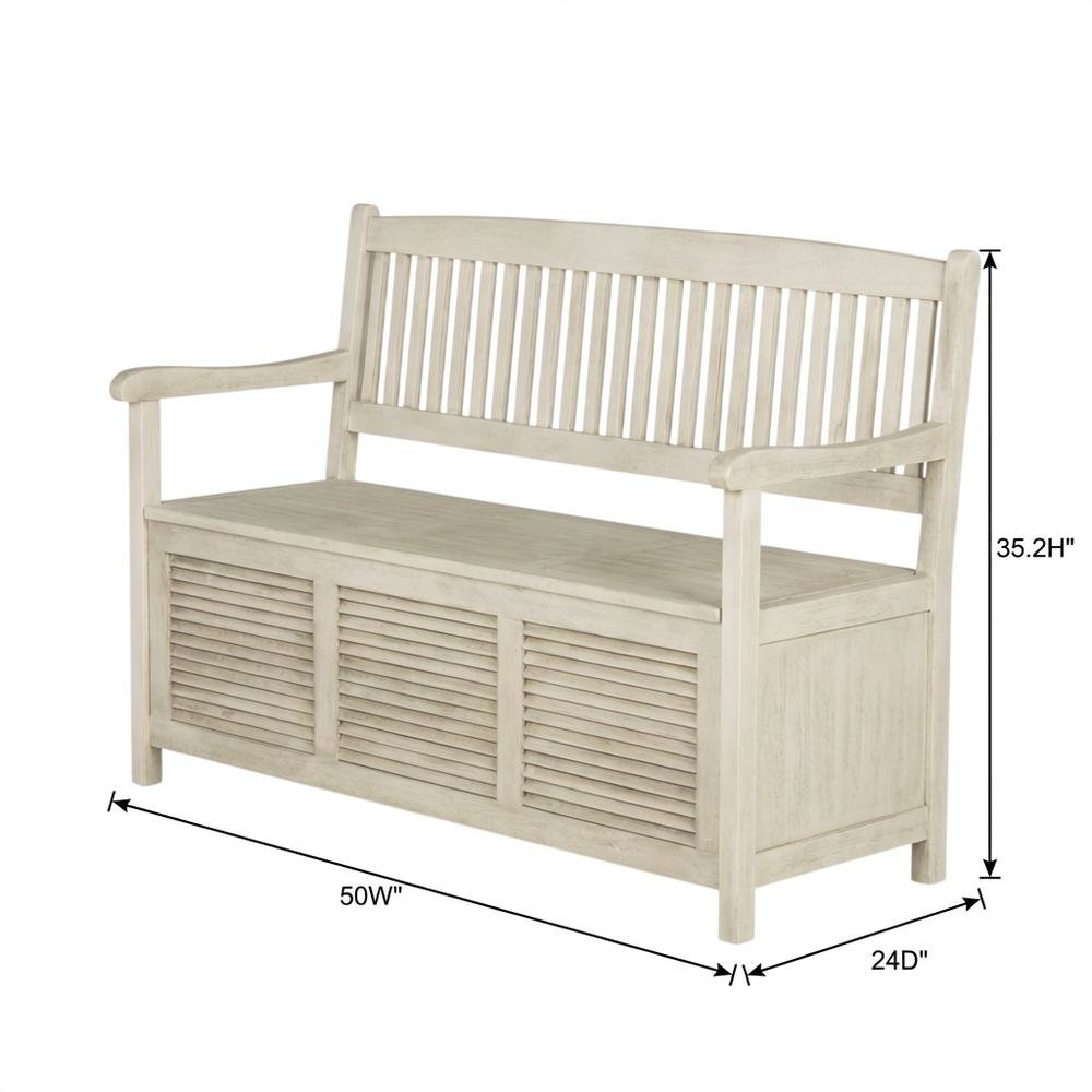 Outdoor Storage Bench In Distressed White, Galvanized Steel Frame, Metal Casters. Picture 7
