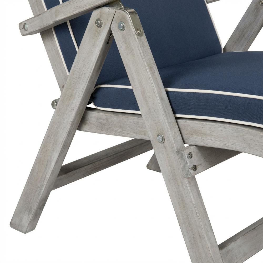 Outdoor Lounge Chair In Grey Acacia, Foam Cushion, Silver Galvanized Steel. Picture 6