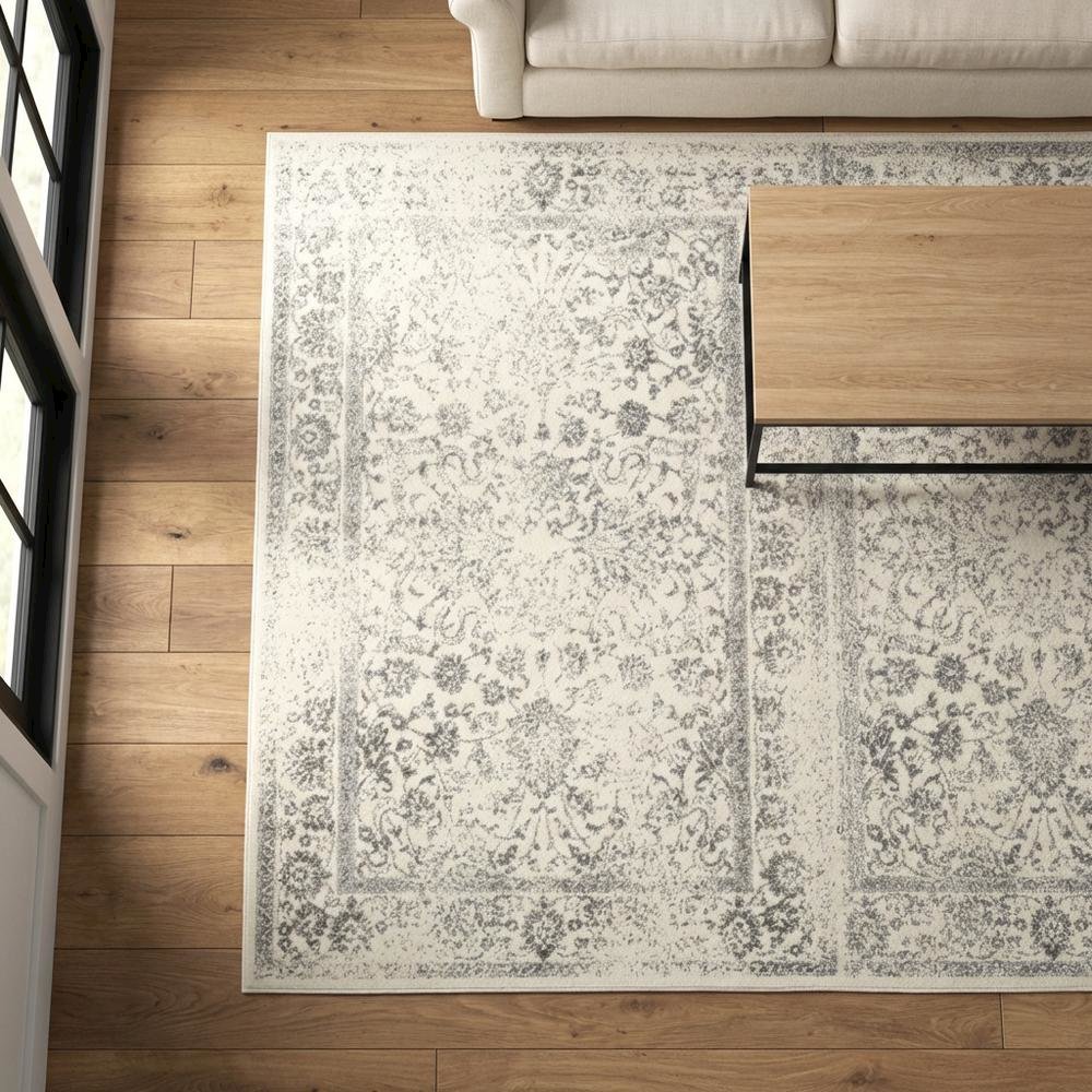 Ivory and Silver Area Rug with Power Loomed Design and Plush Polypropylene Pile. Picture 3