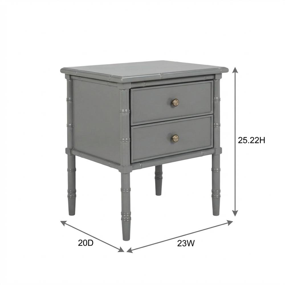 Wood Nightstand with 2 Drawers and Cast Iron Hardware for Bedroom Storage. Picture 7