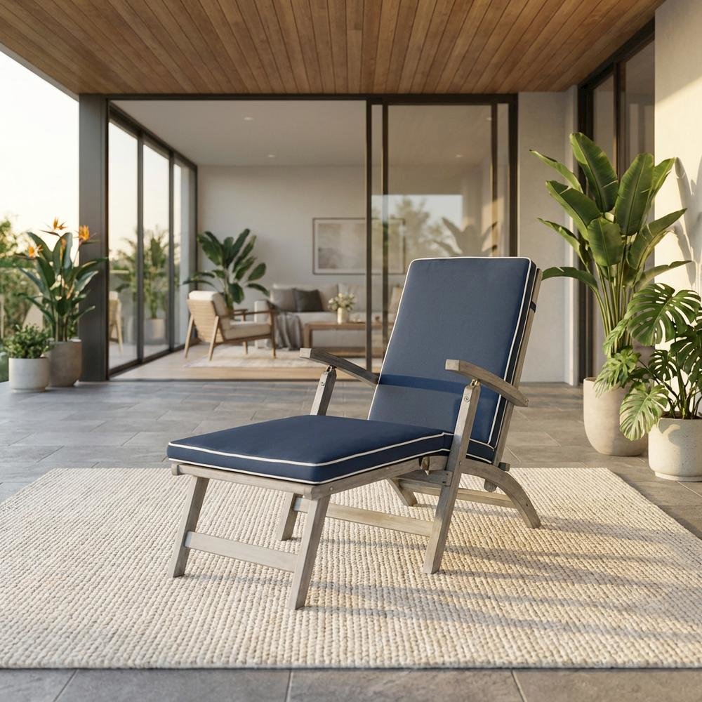 Outdoor Lounge Chair In Grey Acacia, Foam Cushion, Silver Galvanized Steel. Picture 2