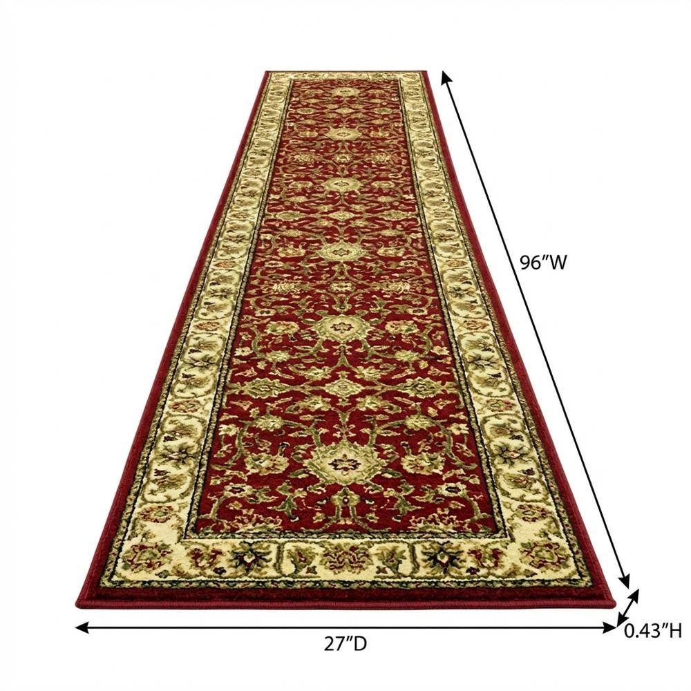 Red and ivory area rug with power loomed polypropylene pile, runner size. Picture 7