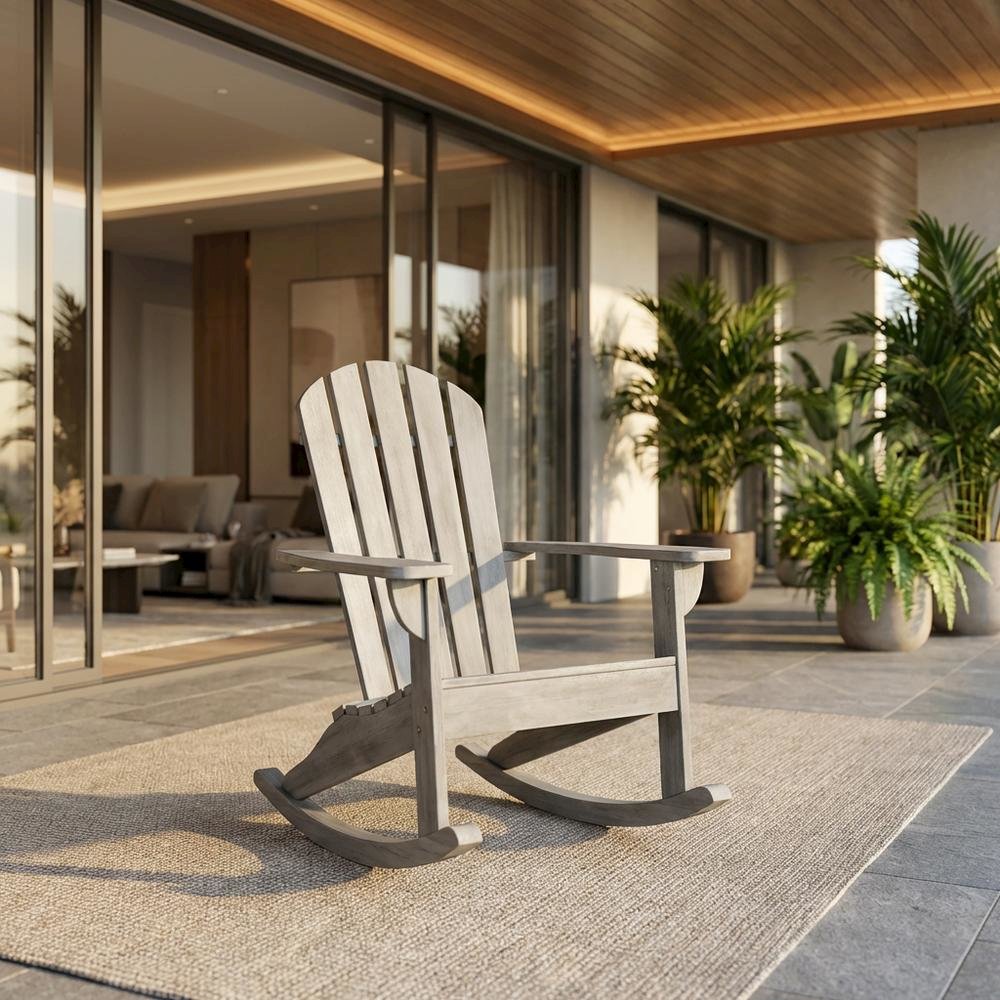 Grey Wash Eucalyptus Wood Rocking Chair With Galvanized Steel Frame. Picture 2
