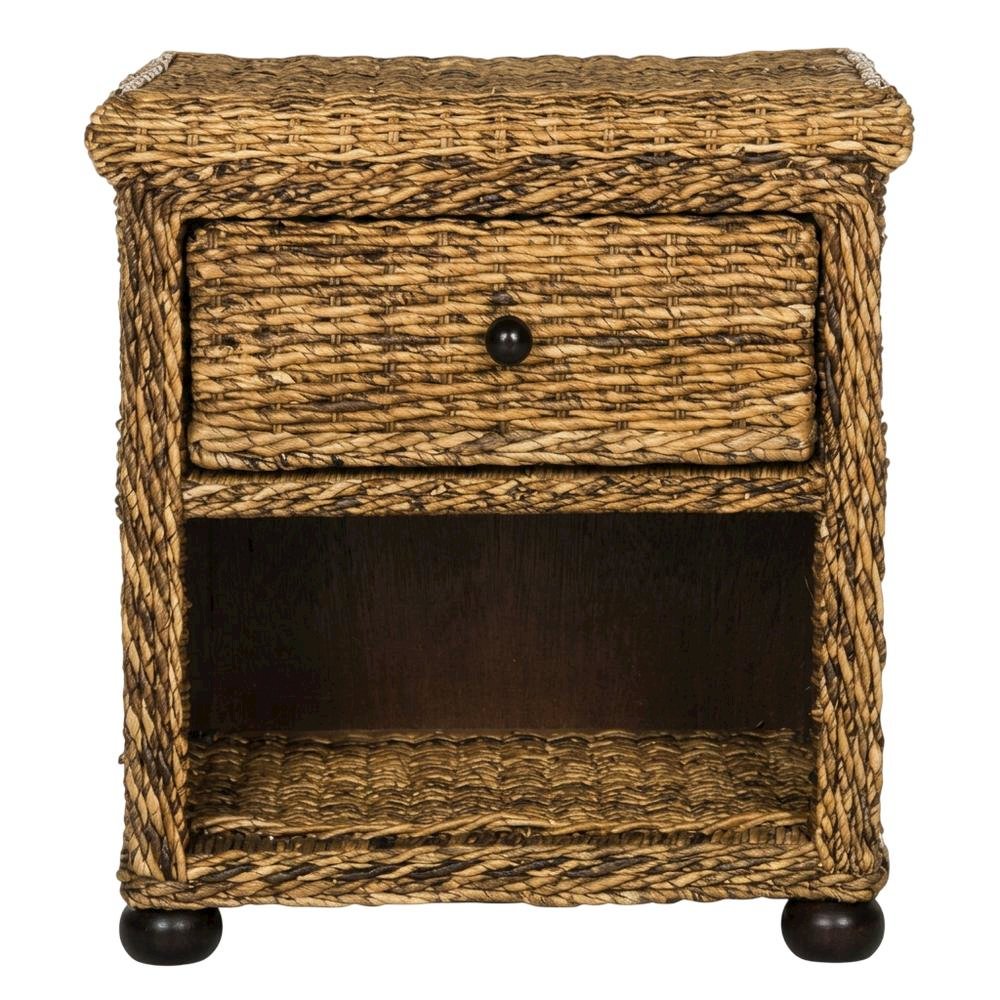 Natural Brown Rattan Nightstand with Drawer and 8-Inch Storage Shelf. Picture 4