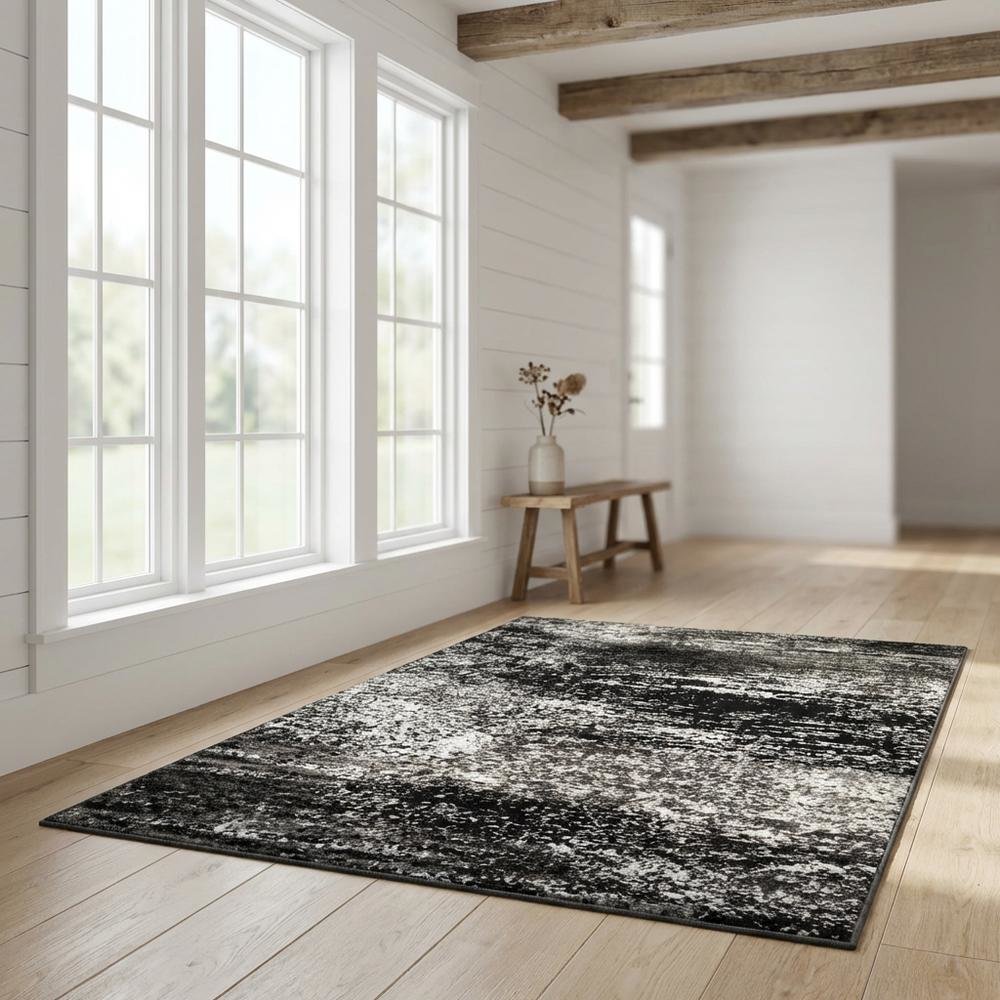 Gray and Black Area Rug with Power Loomed Polypropylene Pile for Accent Spaces. Picture 2