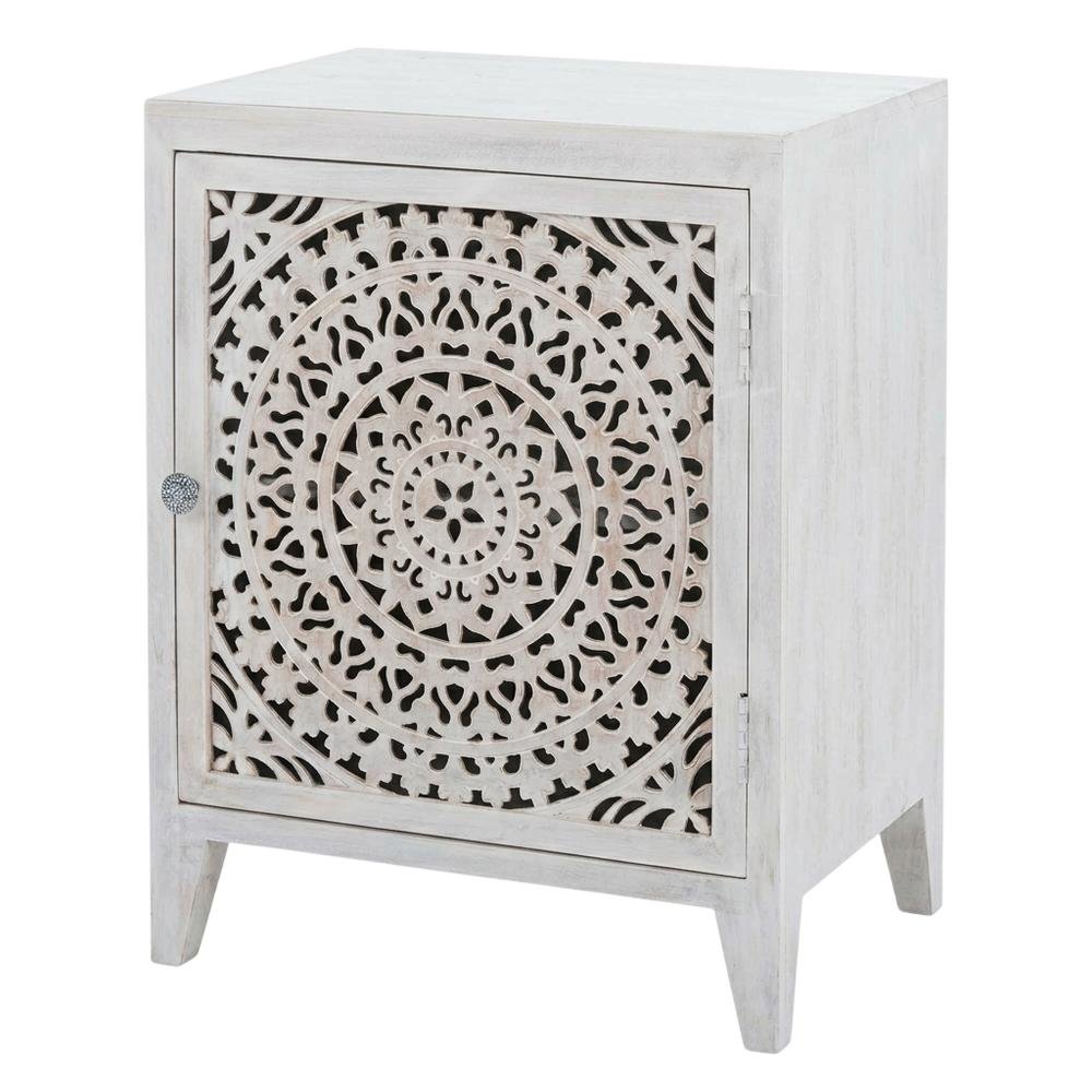 White Nightstand with 2 Shelves and MDF Wood Construction. Picture 1