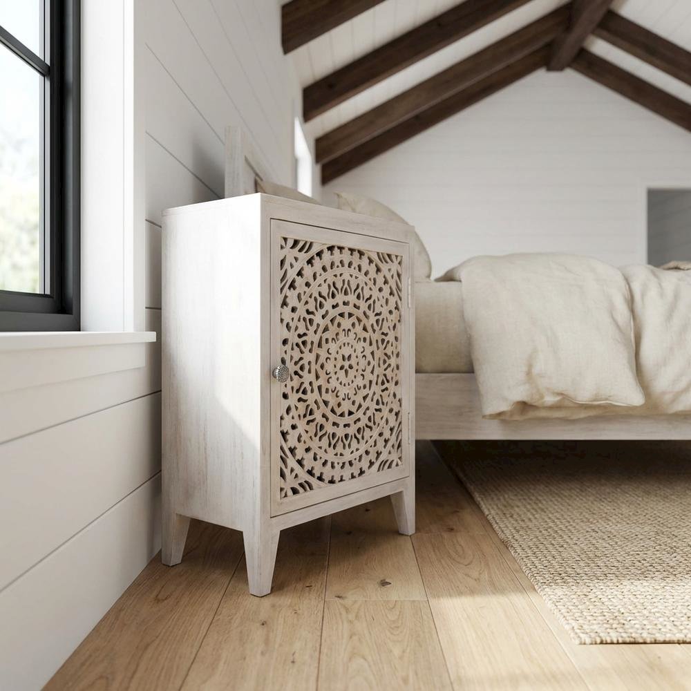 White Nightstand with 2 Shelves and MDF Wood Construction. Picture 2