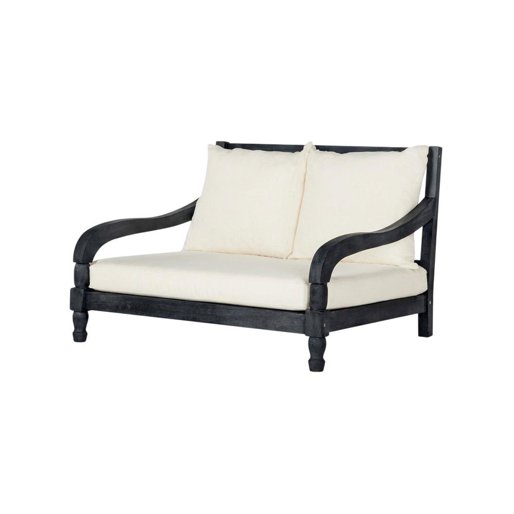 Relaxing Outdoor Lounge Chair, Dark Grey Acacia Wood, Silver Galvanized Steel. Picture 1