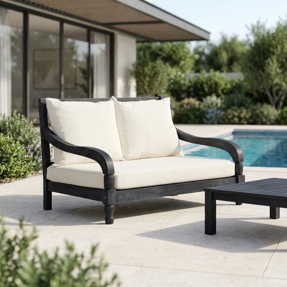 Relaxing Outdoor Lounge Chair, Dark Grey Acacia Wood, Silver Galvanized Steel. Picture 3