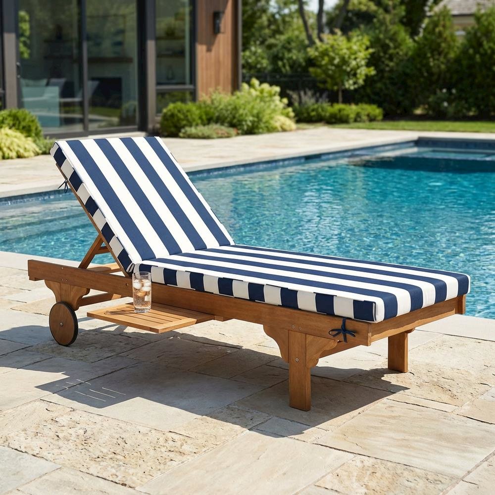 Outdoor lounge chair with side table, foam-filled upholstery, steel frame. Picture 3