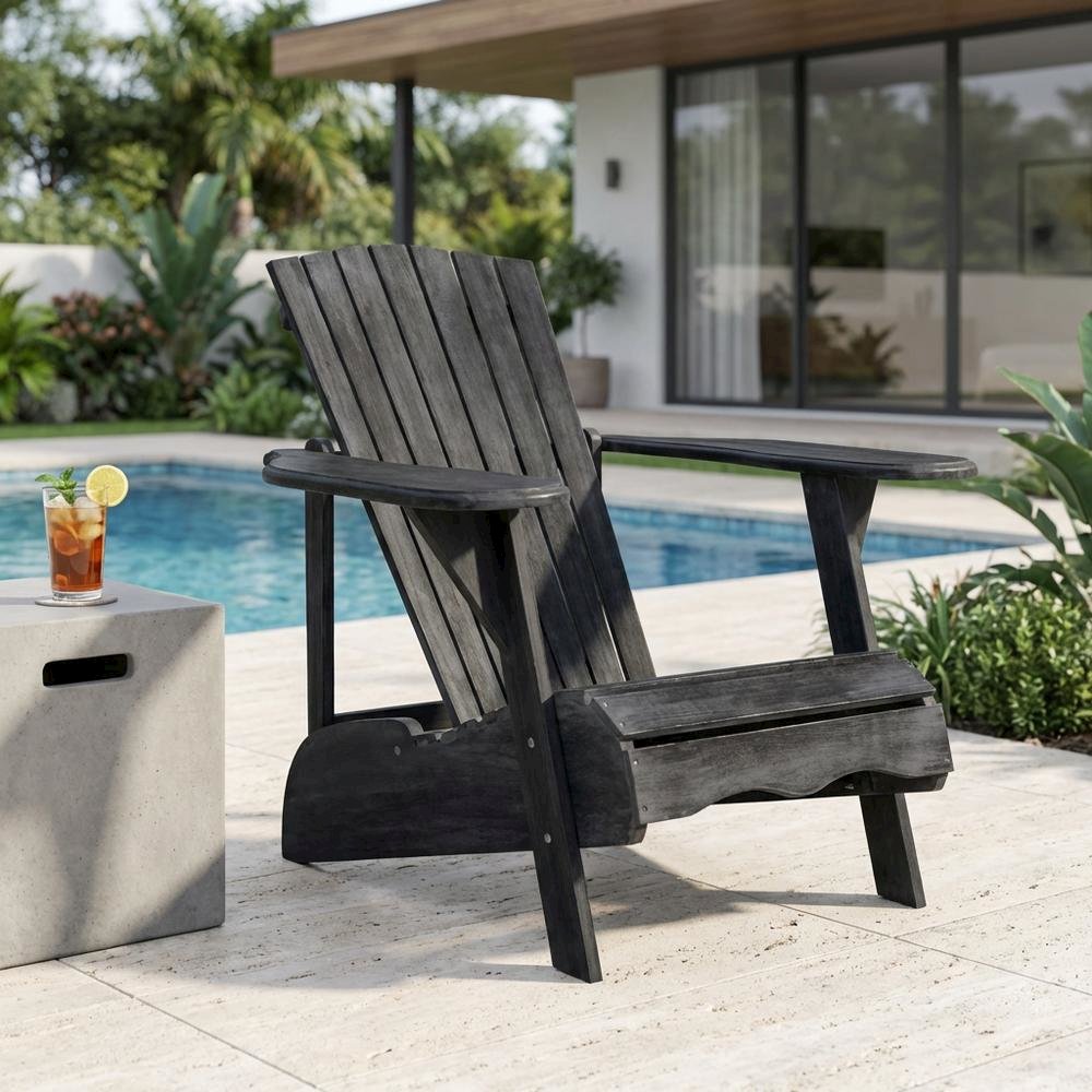 Dark Slate Grey Acacia Adirondack Chair with Galvanized Steel Hardware. Picture 3