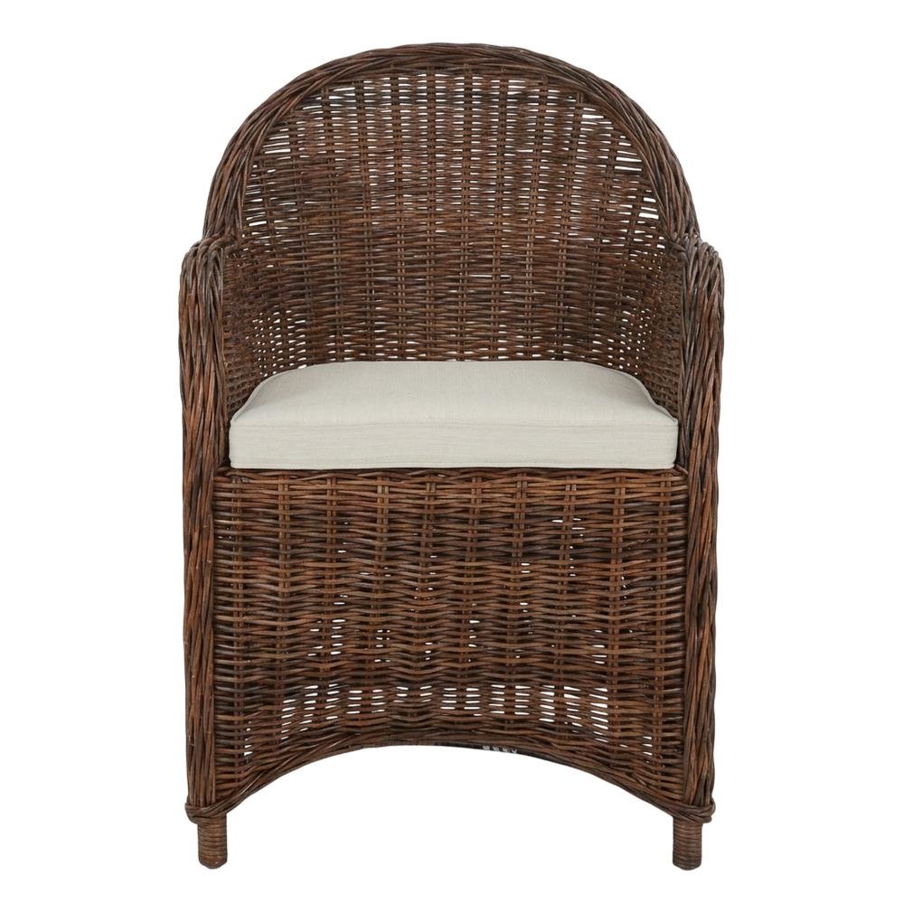 Wicker Club Chair In White With Rattan Frame And Cotton Upholstery. Picture 4