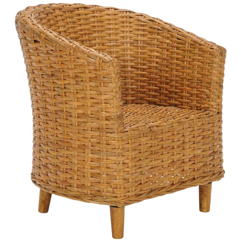 Outdoor Rattan Barrel Chair With White Cotton Fabric And Honey Oak Finish. Picture 1