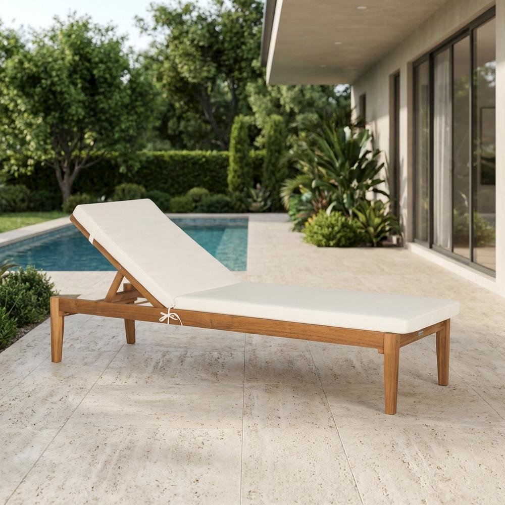 Elegant Outdoor Sun Lounger With Acacia Wood Finish, Brass Accents, And Cushion. Picture 3
