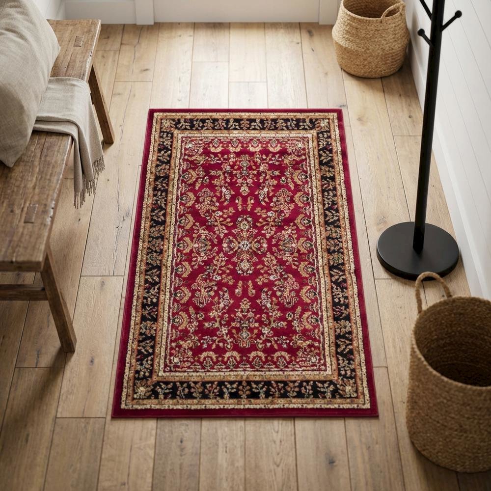 Red and Black Area Rug with Power Loomed Construction and Jute Backing. Picture 3