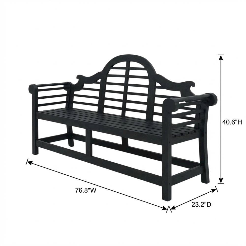 Dark Slate Grey Acacia Bench with Galvanized Steel Frame for Outdoor Use. Picture 7