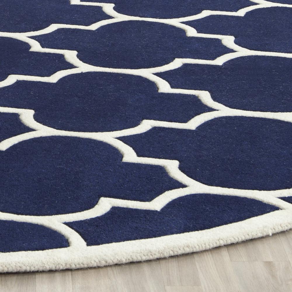 CHATHAM, DARK BLUE / IVORY, 8'-9" X 8'-9" Round, Area Rug. Picture 1