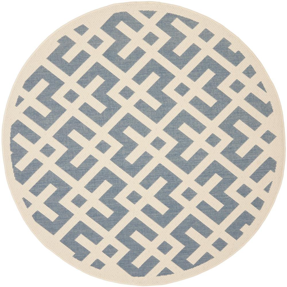 COURTYARD, BLUE / BONE, 7'-10" X 7'-10" Round, Area Rug. Picture 1