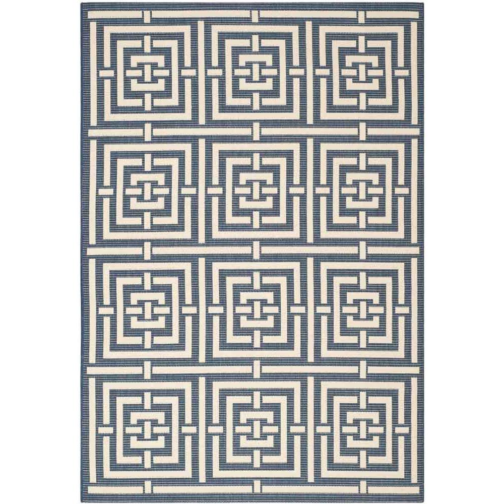 COURTYARD, NAVY / BEIGE, 6'-7" X 9'-6", Area Rug. Picture 1