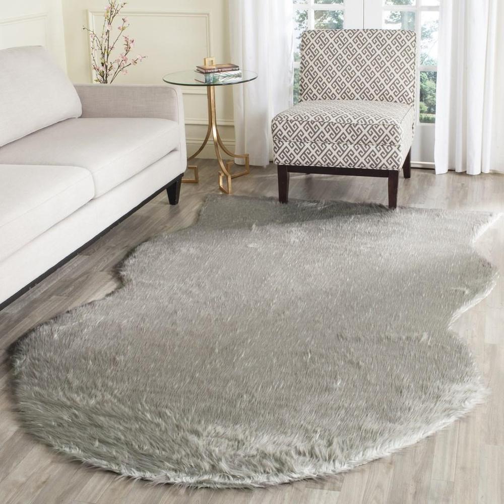 FAUX SHEEP SKIN, DARK GREY, 4' X 6', Area Rug. Picture 1