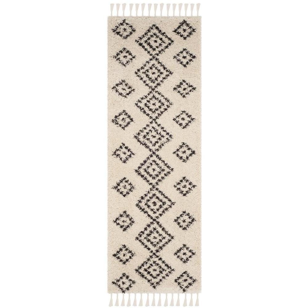 MOROCCAN FRINGE SHAG 200, CREAM / CHARCOAL, 2'-3" X 9', Area Rug, MFG246B-29. Picture 1