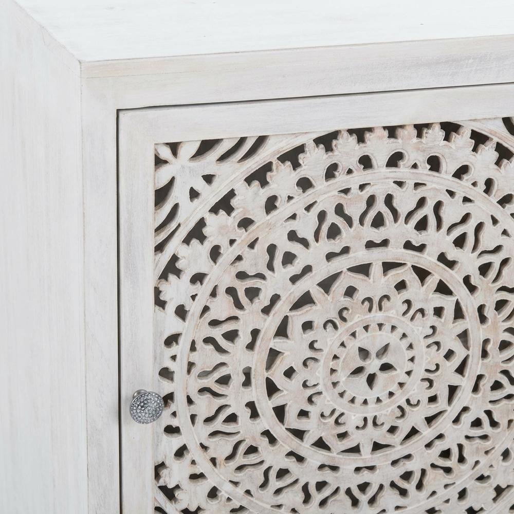 White Nightstand with 2 Shelves and MDF Wood Construction. Picture 5