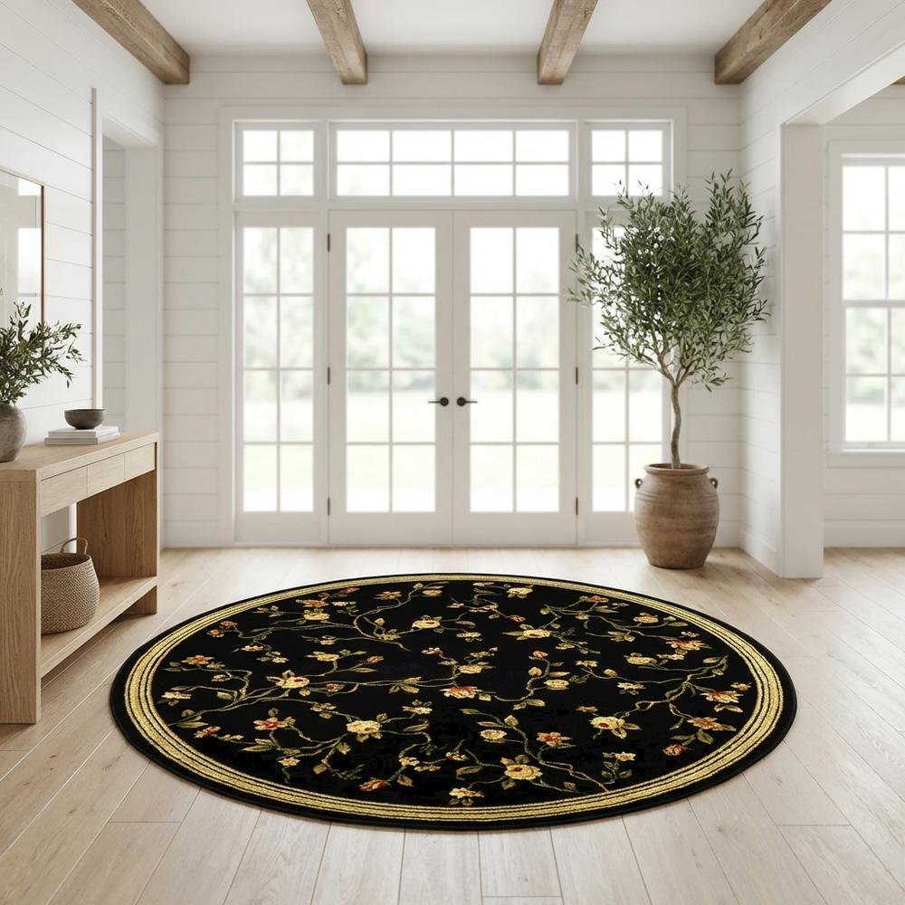 Black Round Area Rug with Polypropylene Pile and Jute Backing, Power Loomed. Picture 2