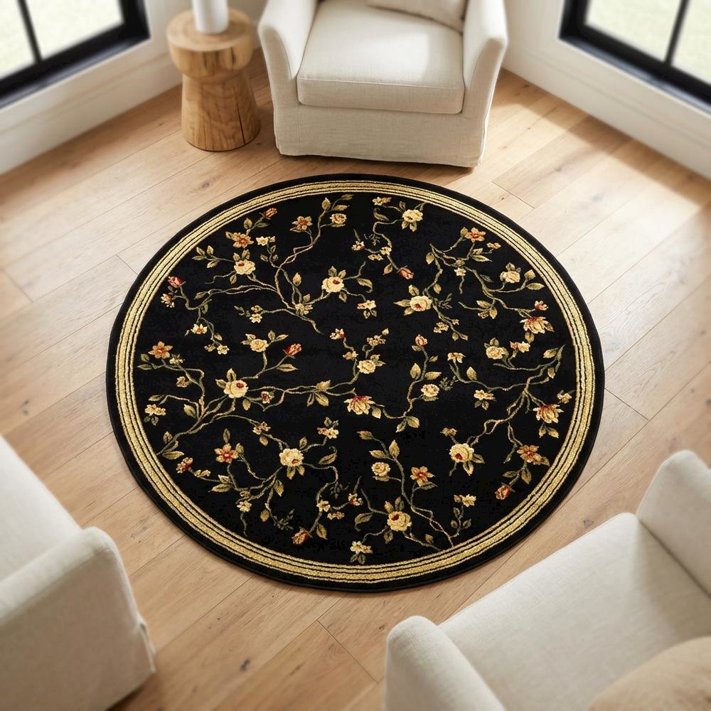 Black Round Area Rug with Polypropylene Pile and Jute Backing, Power Loomed. Picture 3