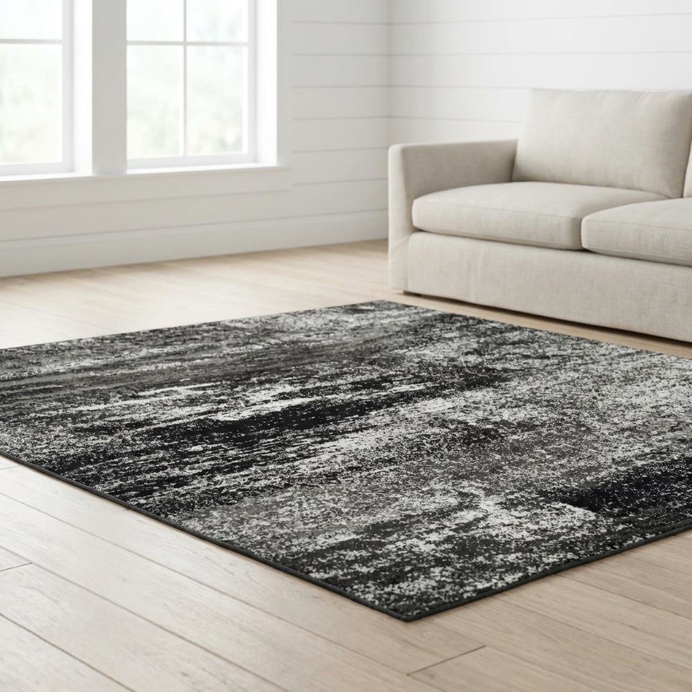 Silver / Black Area Rug with Power Loomed Polypropylene Pile, Square Shape. Picture 2