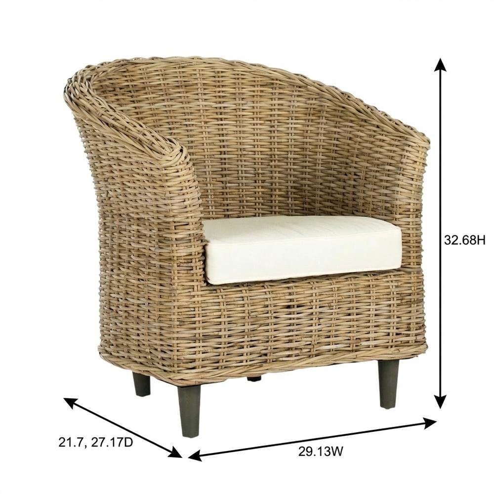Outdoor Rattan Barrel Chair With Foam Cushioned Seat And Armrest. Picture 7