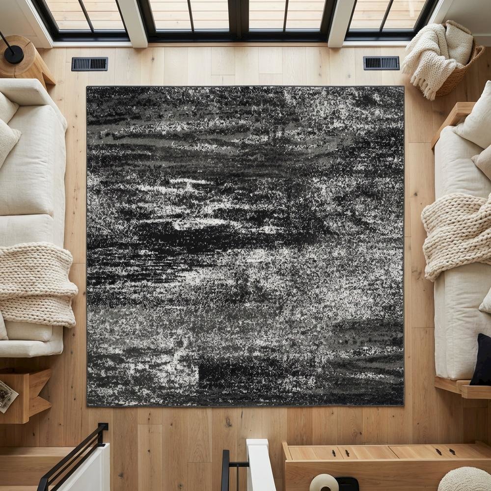 Silver / Black Area Rug with Power Loomed Polypropylene Pile, Square Shape. Picture 3