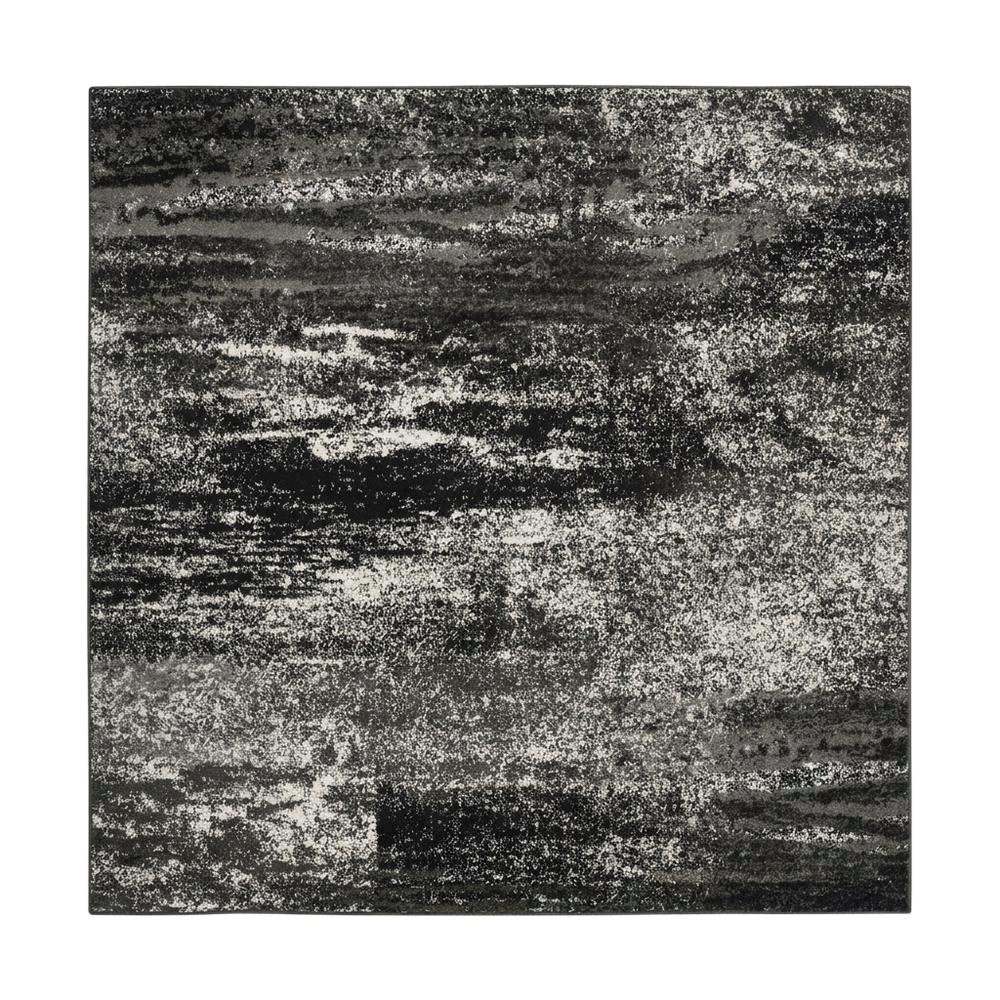 Silver / Black Area Rug with Power Loomed Polypropylene Pile, Square Shape. Picture 4