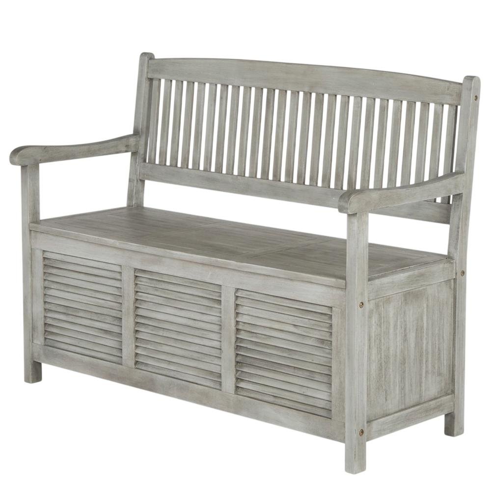 Outdoor Storage Bench In Grey Acacia With Galvanized Steel Frame. Picture 1