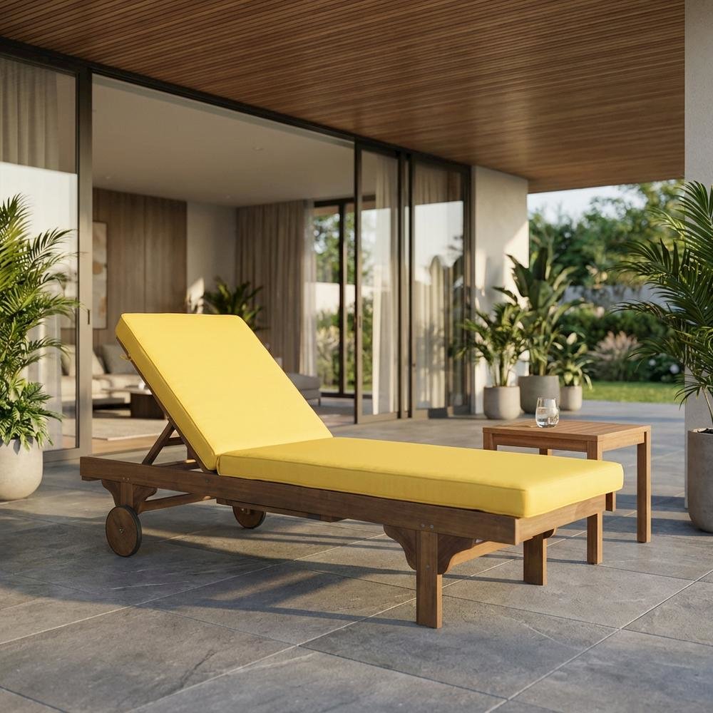 Outdoor Chaise Lounge, Side Table In Natural Eucalyptus Wood, Galvanized Steel. Picture 2