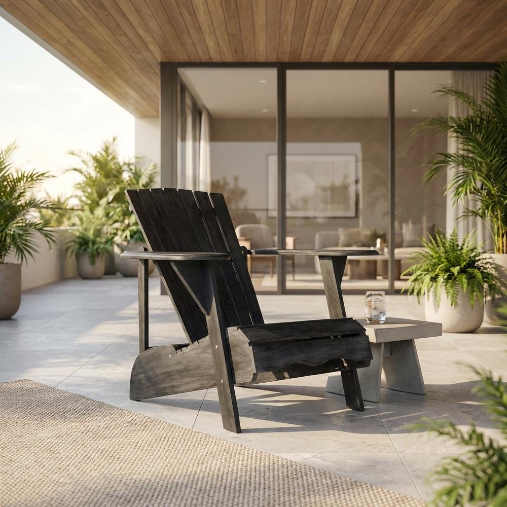 Dark Slate Grey Acacia Adirondack Chair with Galvanized Steel Hardware. Picture 2
