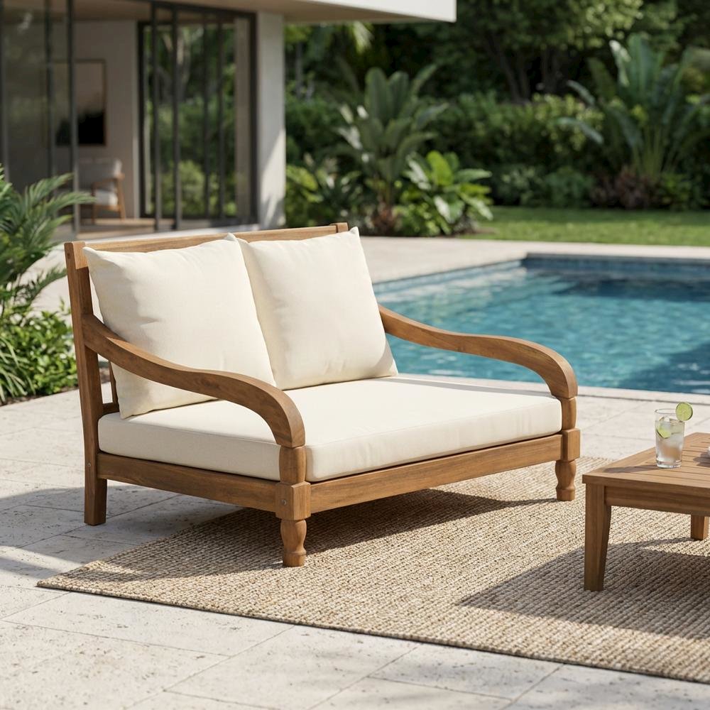 Outdoor Lounger With Brass Metal Accents And Polyester Cushion. Picture 3