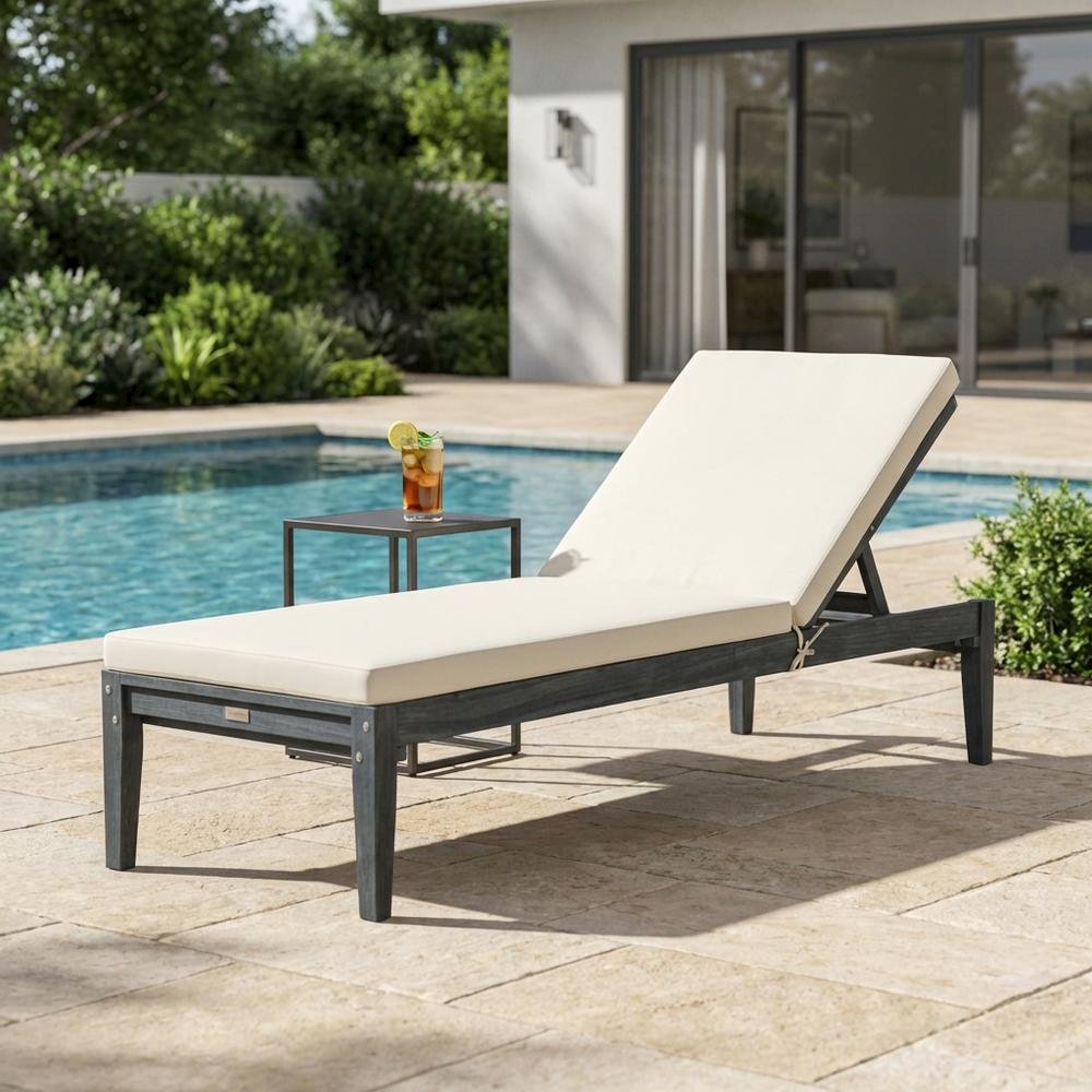 Gray Outdoor Sunlounger With Galvanized Steel Frame And Polyester Cushion. Picture 3