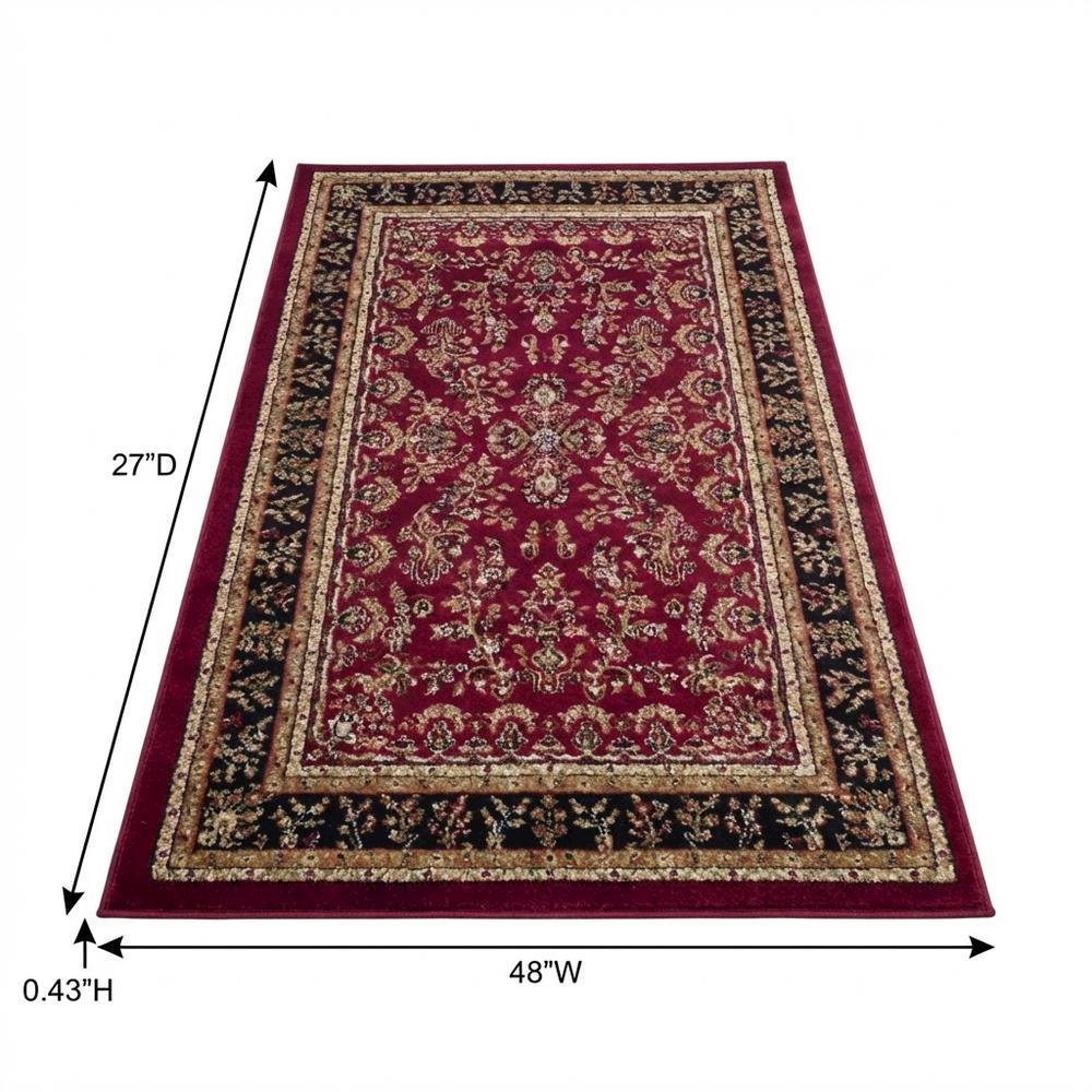Red and Black Area Rug with Power Loomed Construction and Jute Backing. Picture 7
