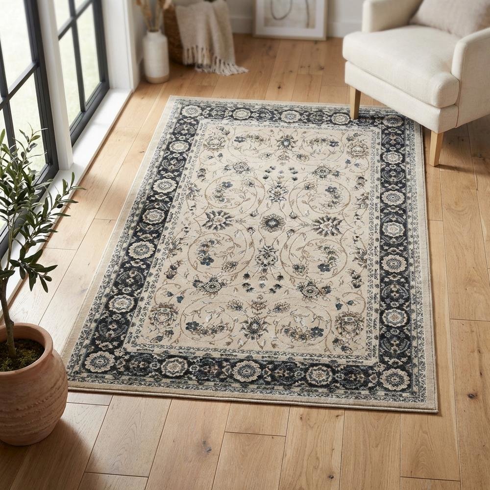 Light Beige and Anthracite Area Rug with Power Loomed Polypropylene. Picture 3