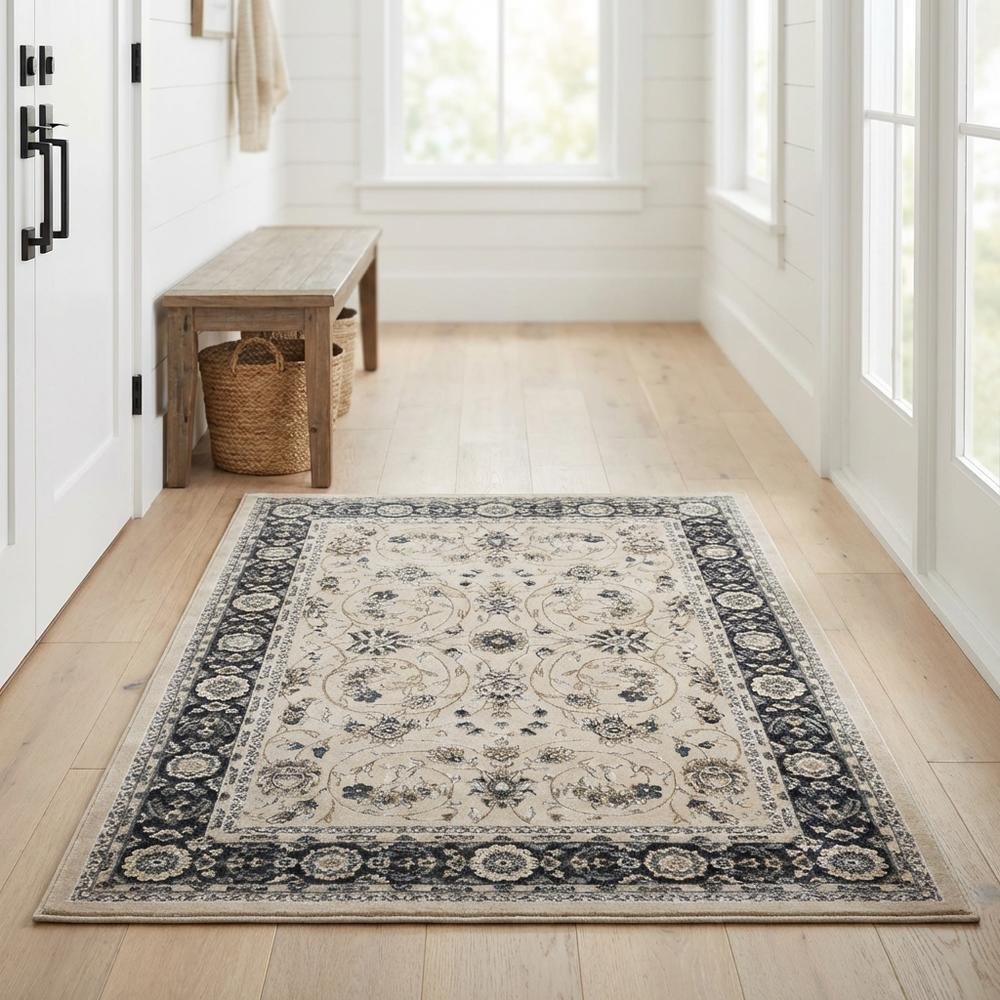 Light Beige and Anthracite Area Rug with Power Loomed Polypropylene. Picture 2