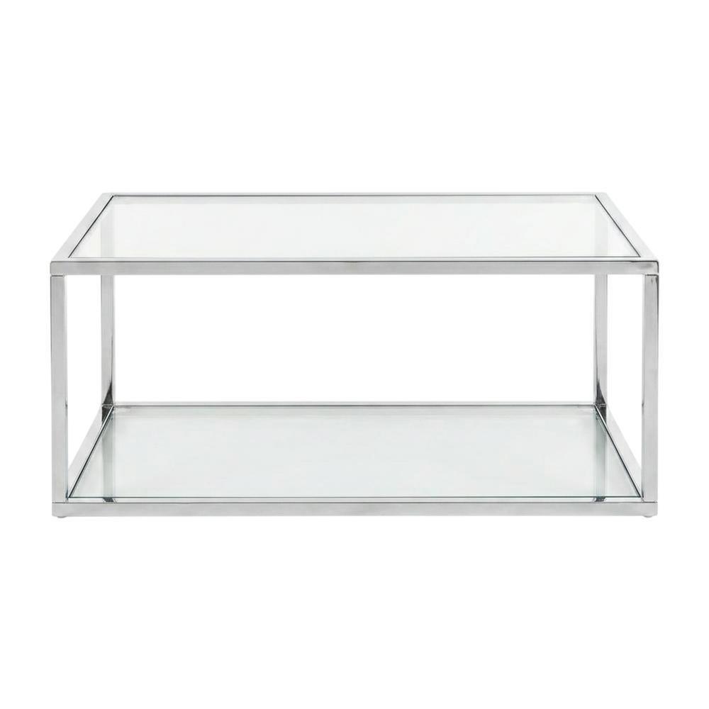 Chrome and Glass Coffee Table with Metal Frame and Modern Design. Picture 4