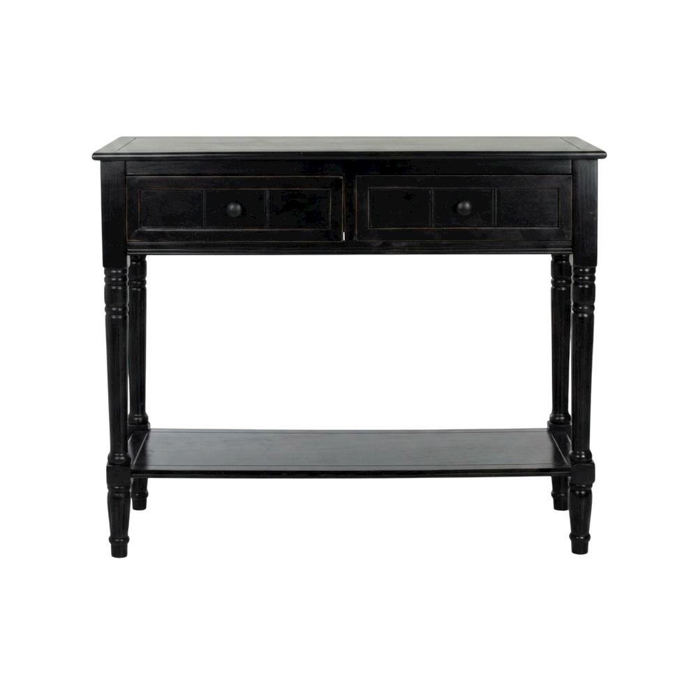Black wooden console table with two drawers and sleek design. Picture 4