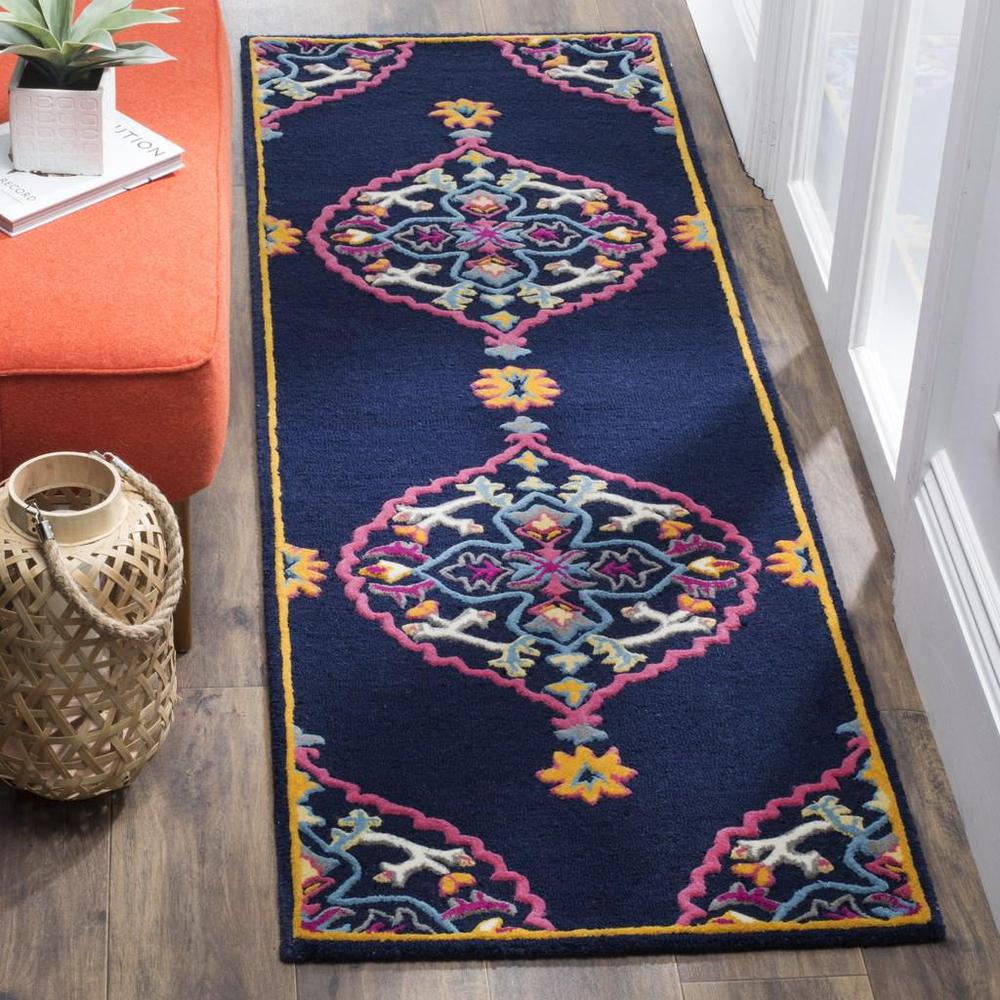 Bellagio, NAVY BLUE / MULTI, 2'-3" X 9', Area Rug. Picture 1