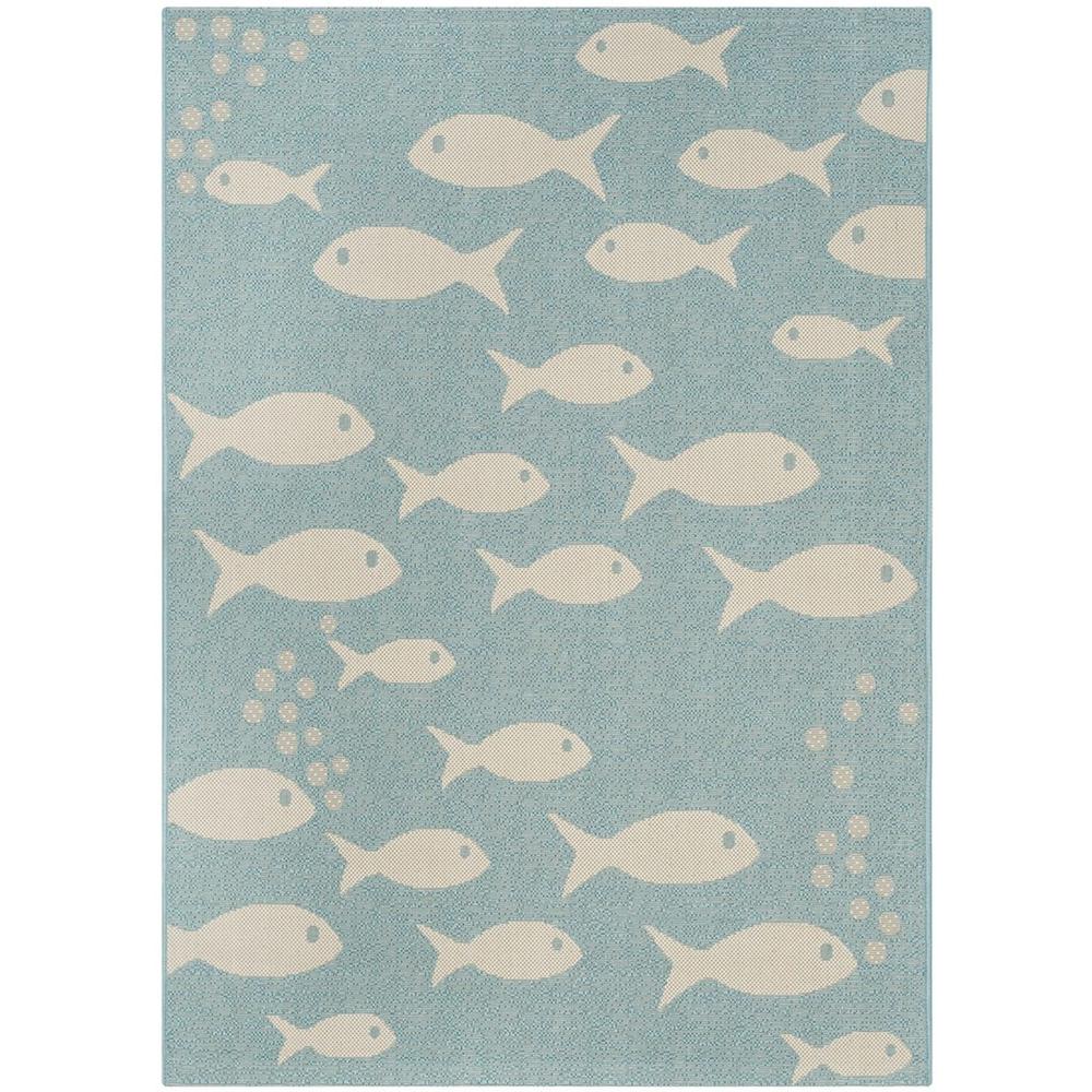 COURTYARD, AQUA / BEIGE, 9' X 12', Area Rug. Picture 1
